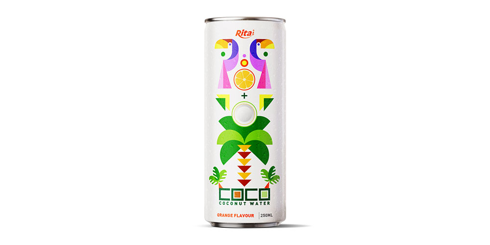Coco Water With Orange Flavor 250ml Slim Can Rita Brand 